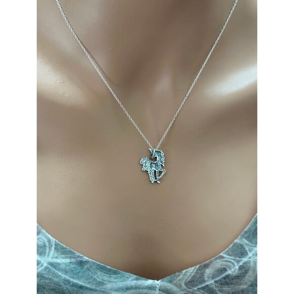Sterling Silver Prancing Unicorn with a Flower Mane Necklace - Picture 4 of 5
